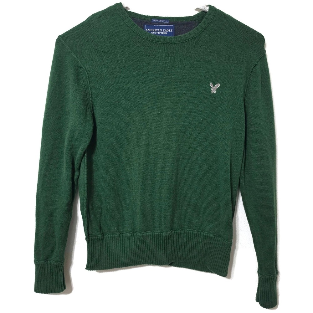 American Eagle Sweater Mens XL Green Crewneck Knit Pullover Logo Vintage Fit